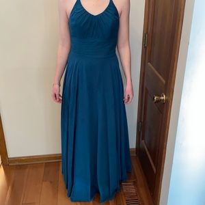 Peacock azazie bridesmaid dress
